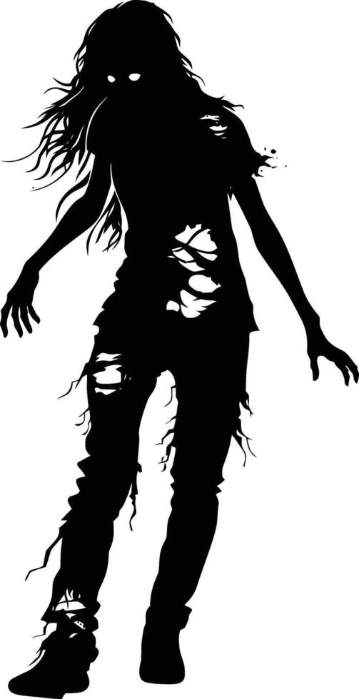 ai gegenereerd silhouet zombie Dames zwart kleur enkel en alleen vol lichaam vector