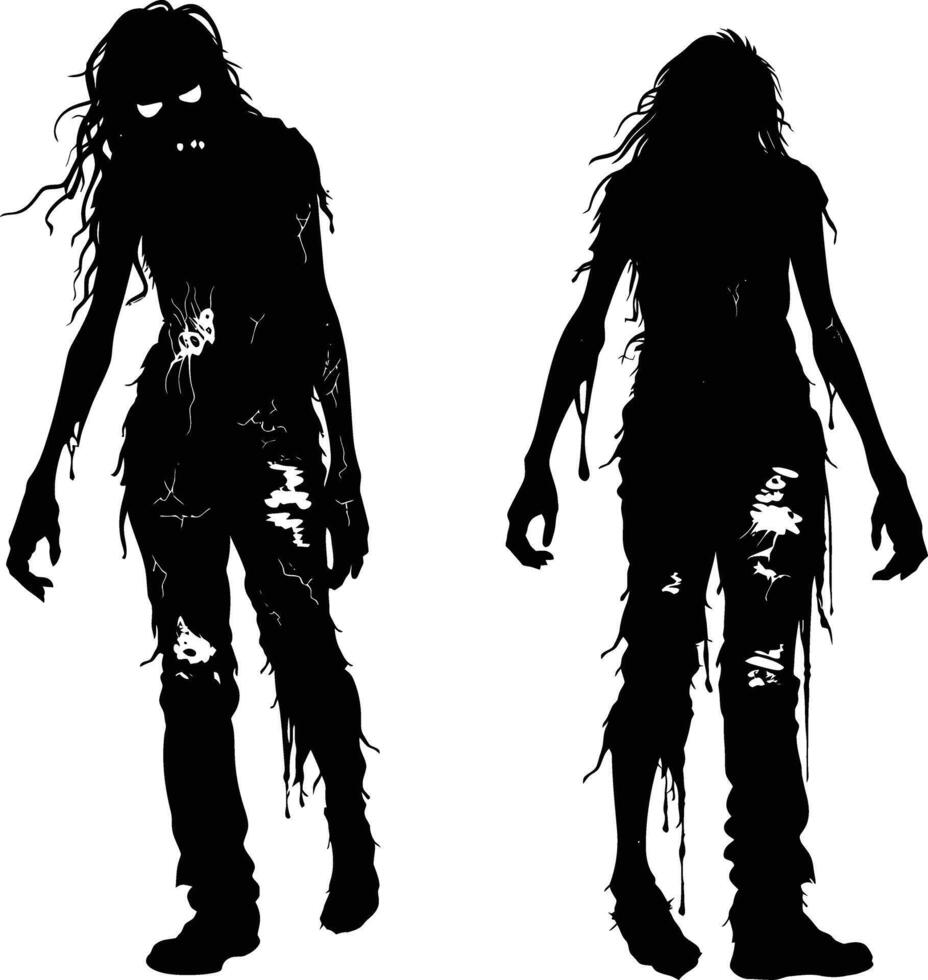 ai gegenereerd silhouet zombie Dames zwart kleur enkel en alleen vol lichaam vector