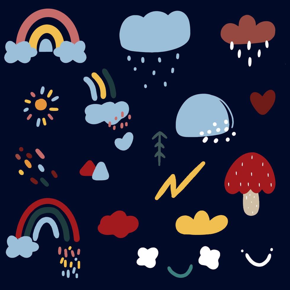 naadloos abstract decoratief patroon kinderachtig schattig wolk regenboog regen voor kinderen behang kleding stof omhulsel textiel behang muur decor vector