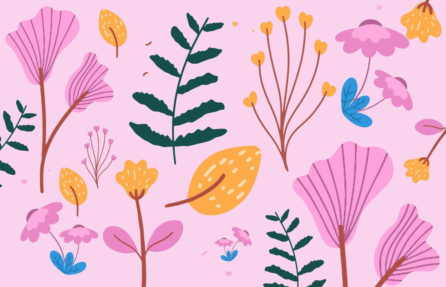 naadloos abstract bloemen patroon illustratie voor kleding stof, textiel, behang, muur decor, verpakking ontwerp, omhulsel papier, behang, achtergrond. geel en rood voorjaar bloemen Aan roze achtergrond vector