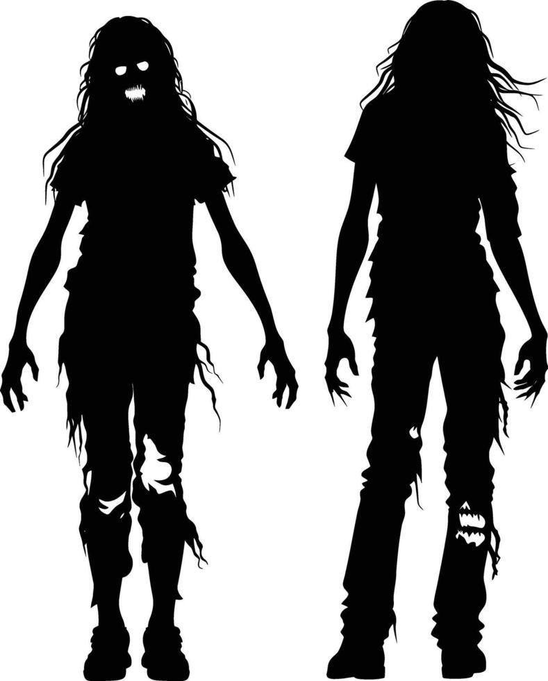 ai gegenereerd silhouet zombie Dames zwart kleur enkel en alleen vol lichaam vector