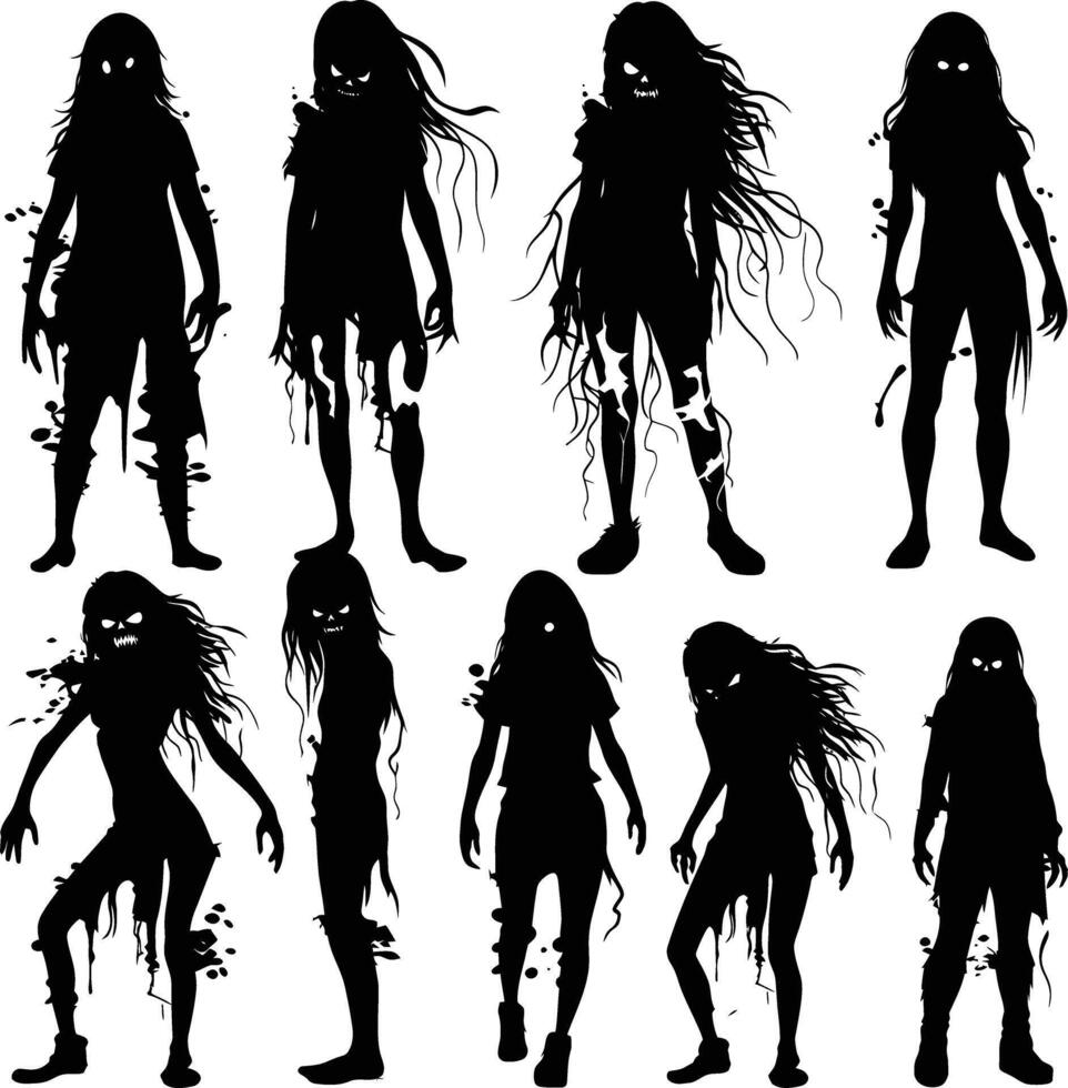 ai gegenereerd silhouet zombie Dames zwart kleur enkel en alleen vol lichaam vector