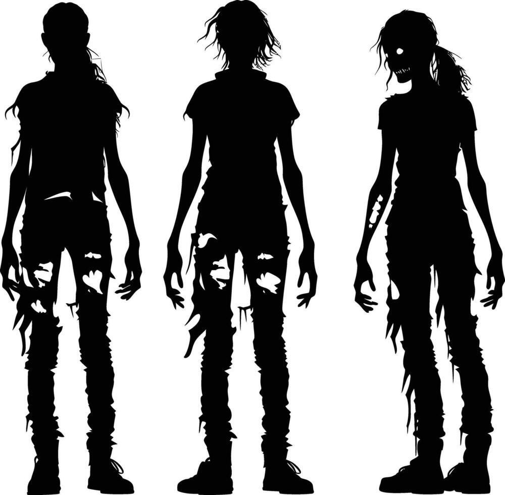 ai gegenereerd silhouet zombie Dames zwart kleur enkel en alleen vol lichaam vector