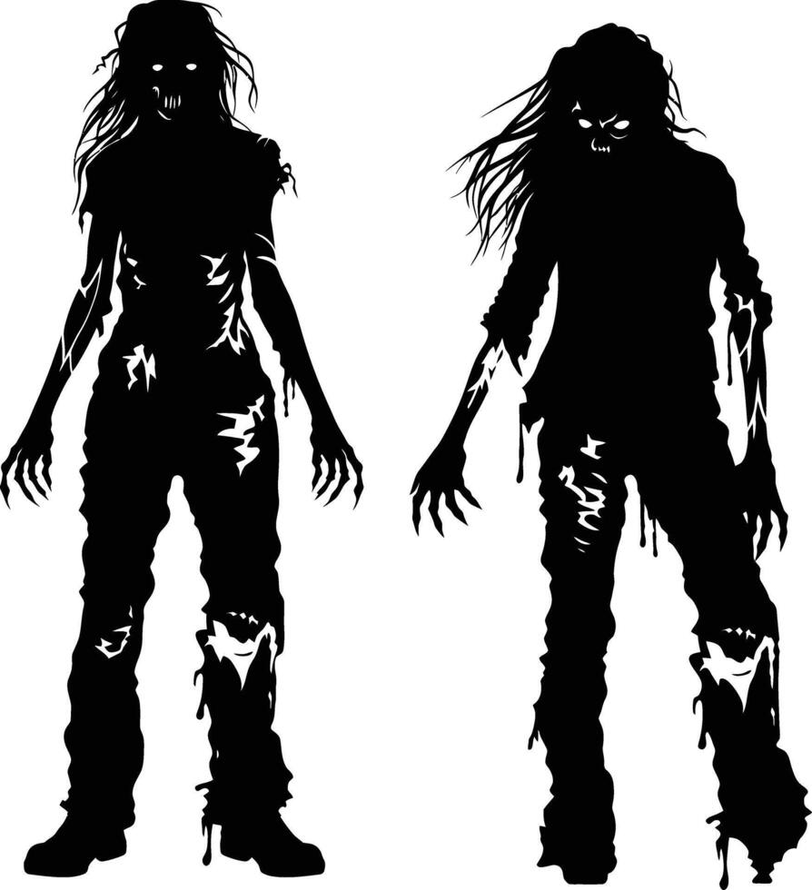 ai gegenereerd silhouet zombie Dames zwart kleur enkel en alleen vol lichaam vector