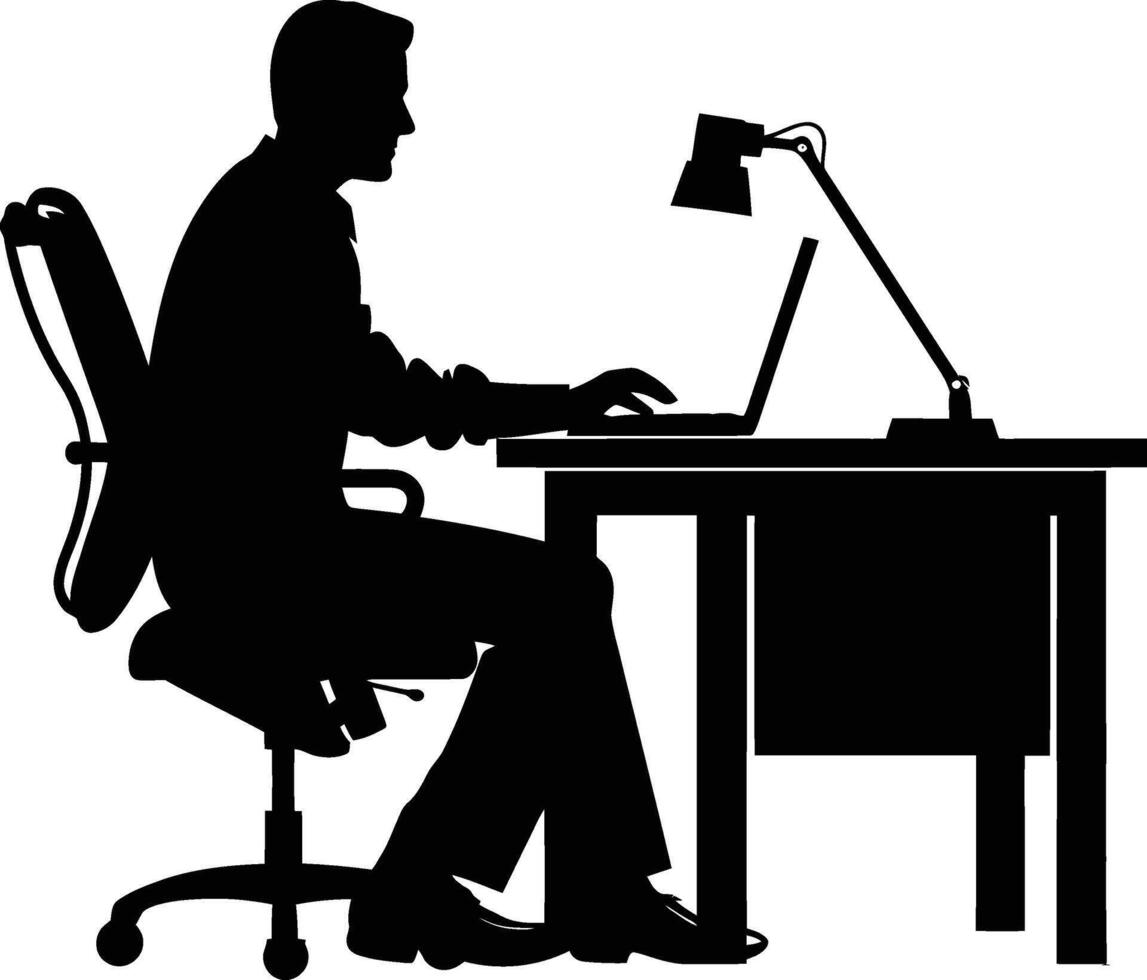 ai gegenereerd silhouet kantoor bureau met laptop mensen werk binnen vector