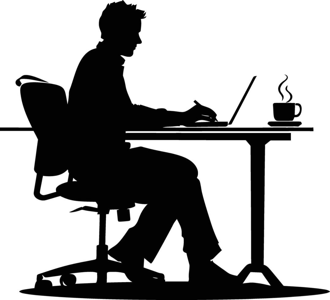 ai gegenereerd silhouet kantoor bureau met laptop en koffie zwart kleur enkel en alleen vector