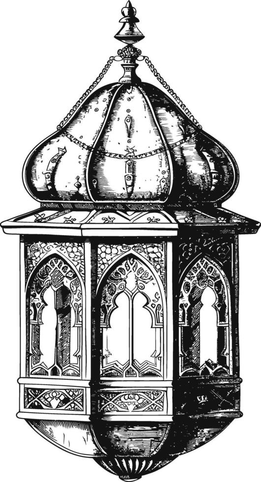 ai gegenereerd Arabisch lantaarn illustratie met gravure stijl zwart kleur enkel en alleen vector