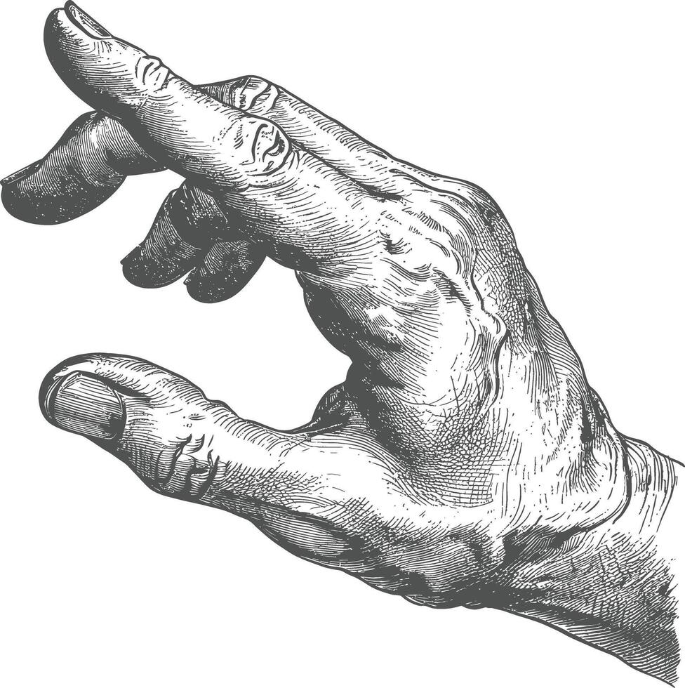 ai gegenereerd hand- gebaar in oud gravure stijl voor tekening referentie vector