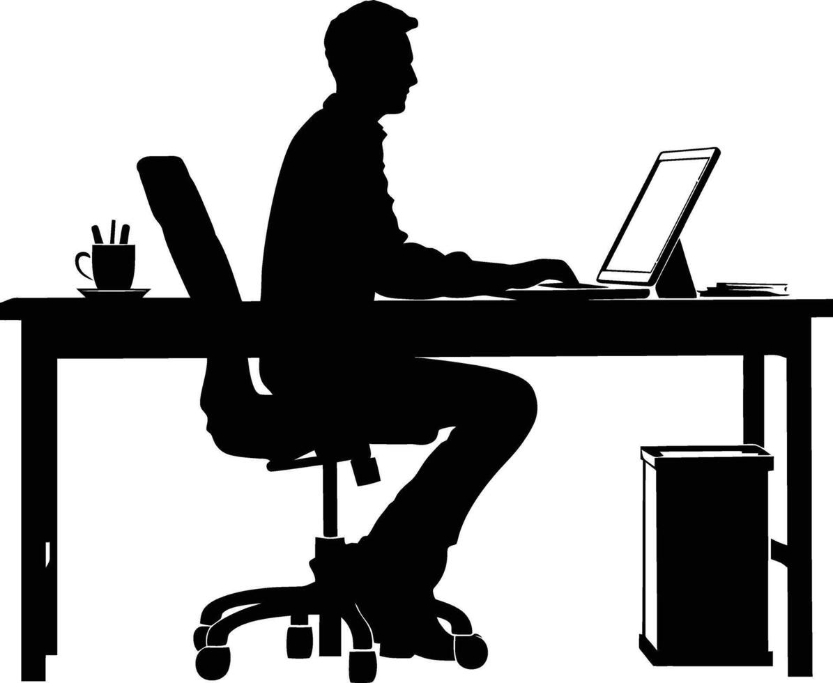 ai gegenereerd silhouet kantoor bureau met laptop mensen werk binnen vector