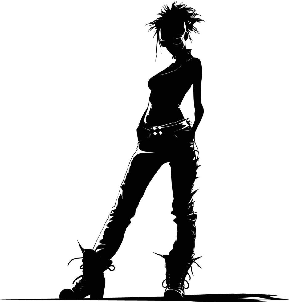 ai gegenereerd silhouet punk- dame vrouw huid hoofd zwart kleur enkel en alleen vol lichaam vector