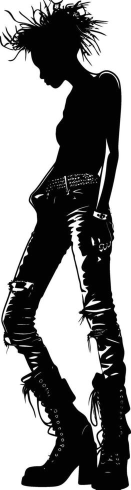 ai gegenereerd silhouet punk- dame vrouw huid hoofd zwart kleur enkel en alleen vol lichaam vector