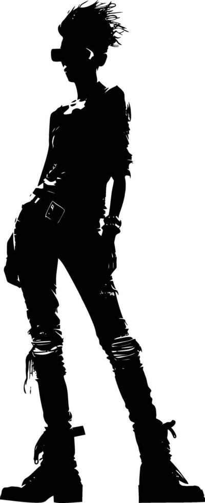 ai gegenereerd silhouet punk- dame vrouw huid hoofd zwart kleur enkel en alleen vol lichaam vector