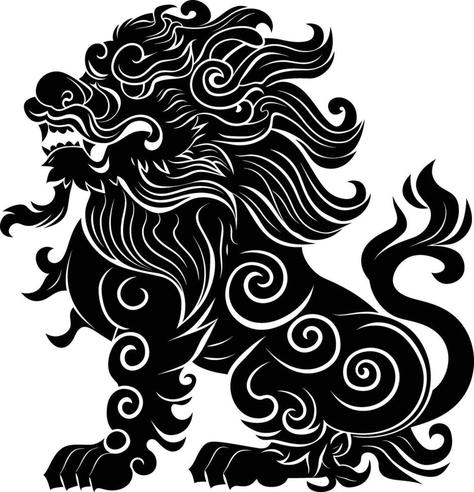 ai gegenereerd silhouet komainu de Japans mythisch schepsel zwart kleur enkel en alleen vector