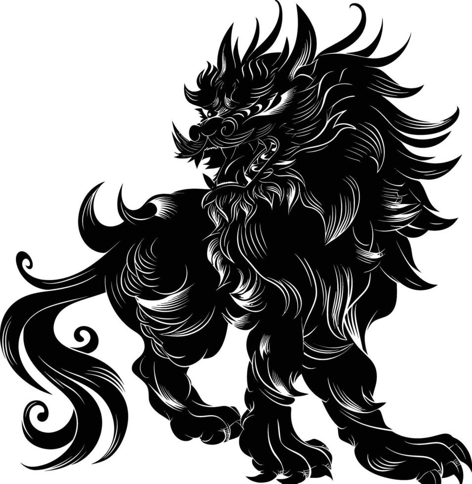 ai gegenereerd silhouet komainu de Japans mythisch schepsel zwart kleur enkel en alleen vector