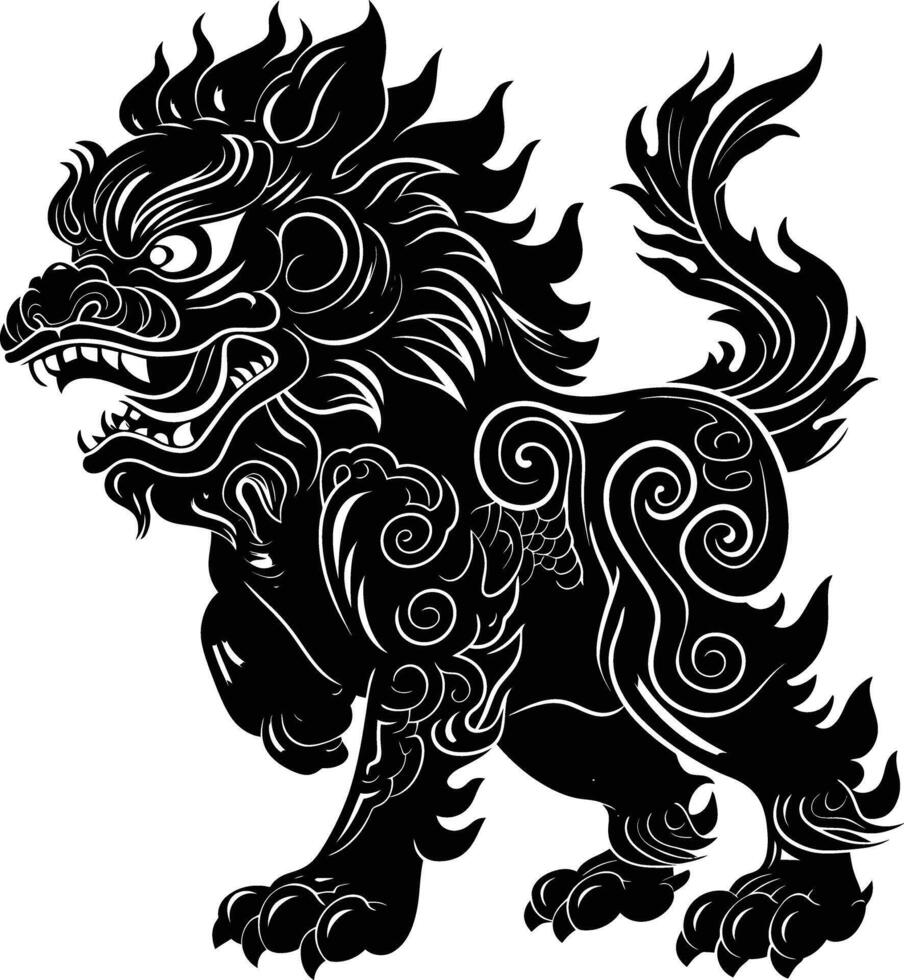 ai gegenereerd silhouet komainu de Japans mythisch schepsel zwart kleur enkel en alleen vector