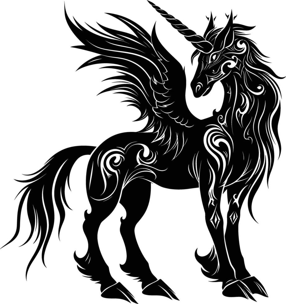 ai gegenereerd silhouet kirin de mythisch schepsel zwart kleur enkel en alleen vector