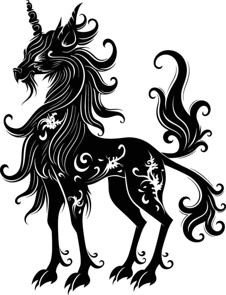 ai gegenereerd silhouet kirin de mythisch schepsel zwart kleur enkel en alleen vector