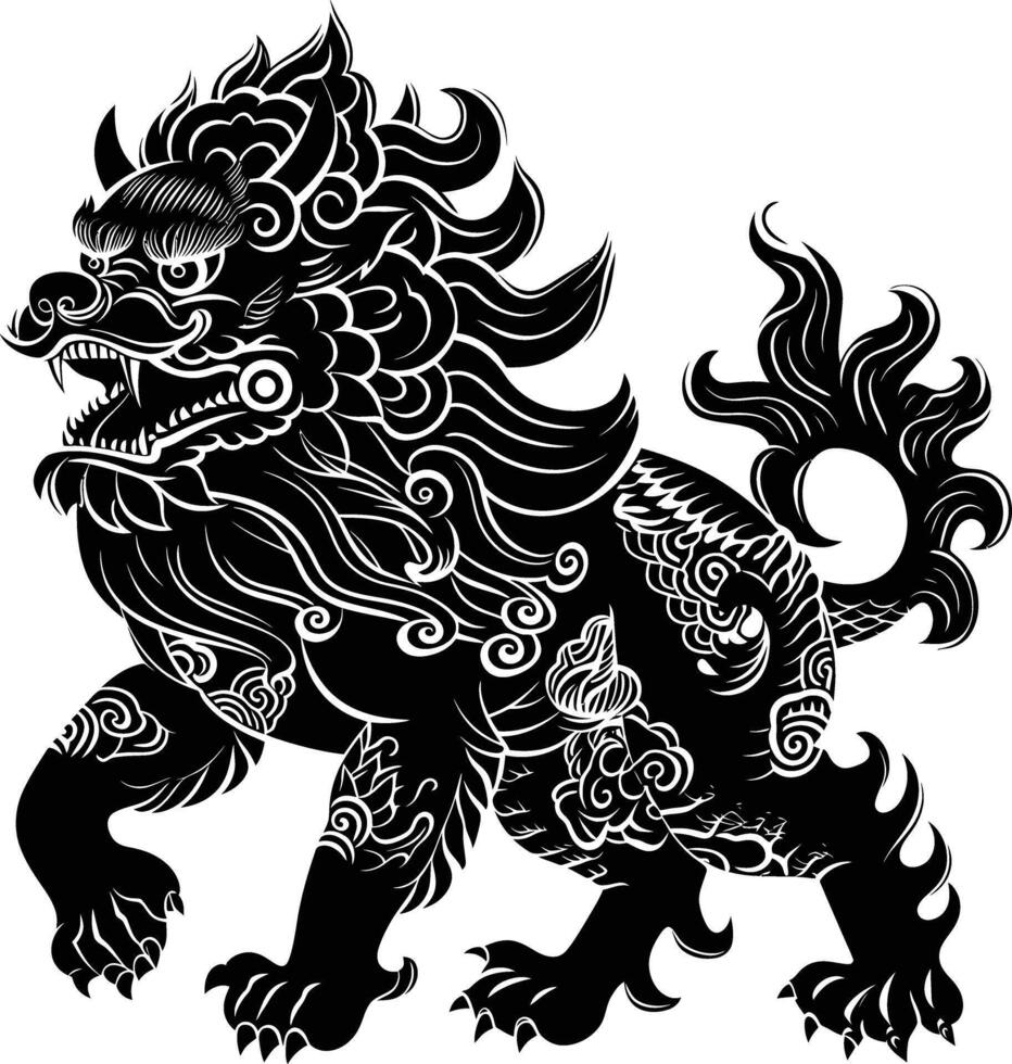 ai gegenereerd silhouet komainu de Japans mythisch schepsel zwart kleur enkel en alleen vector