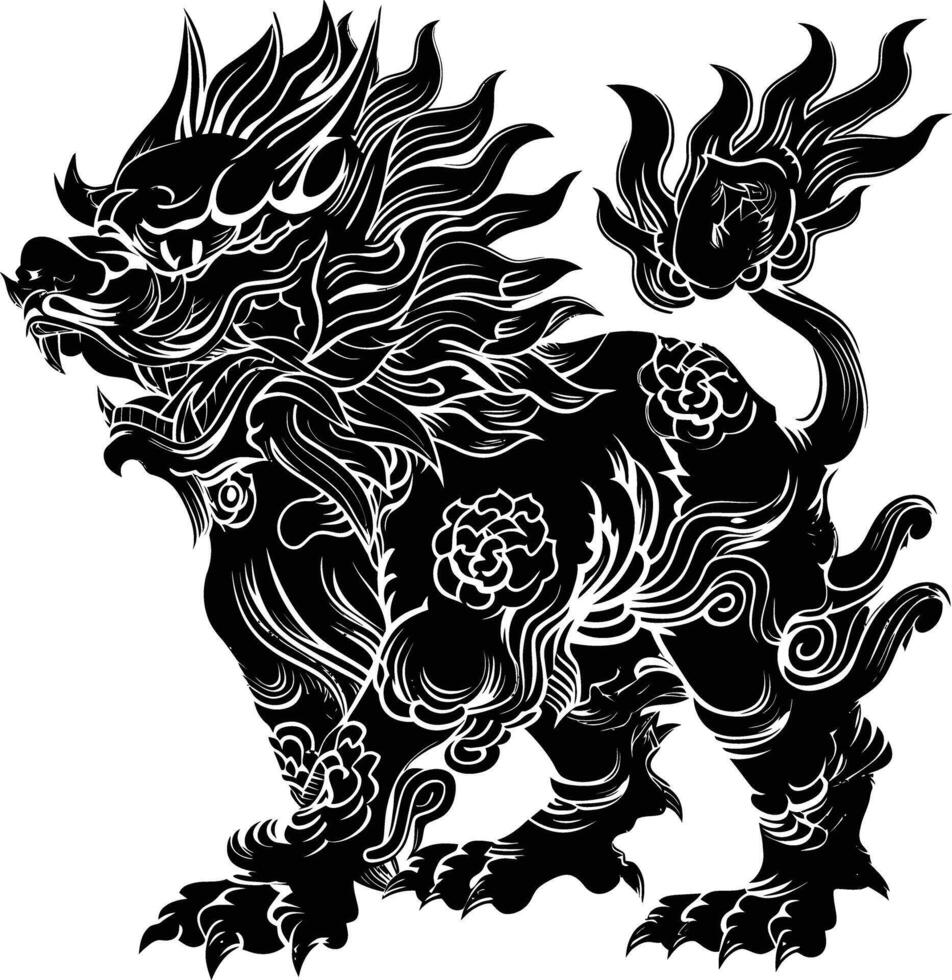 ai gegenereerd silhouet komainu de Japans mythisch schepsel zwart kleur enkel en alleen vector