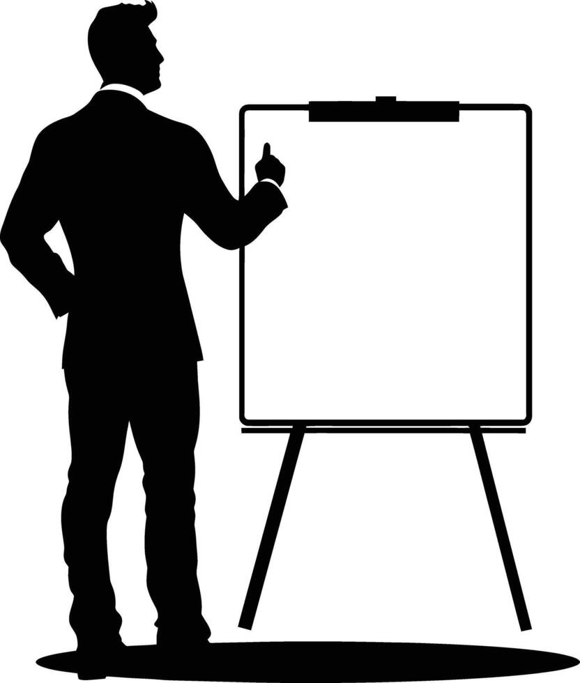 ai gegenereerd silhouet bedrijf Mens maken presentatie Aan whiteboard zwart kleur enkel en alleen vector