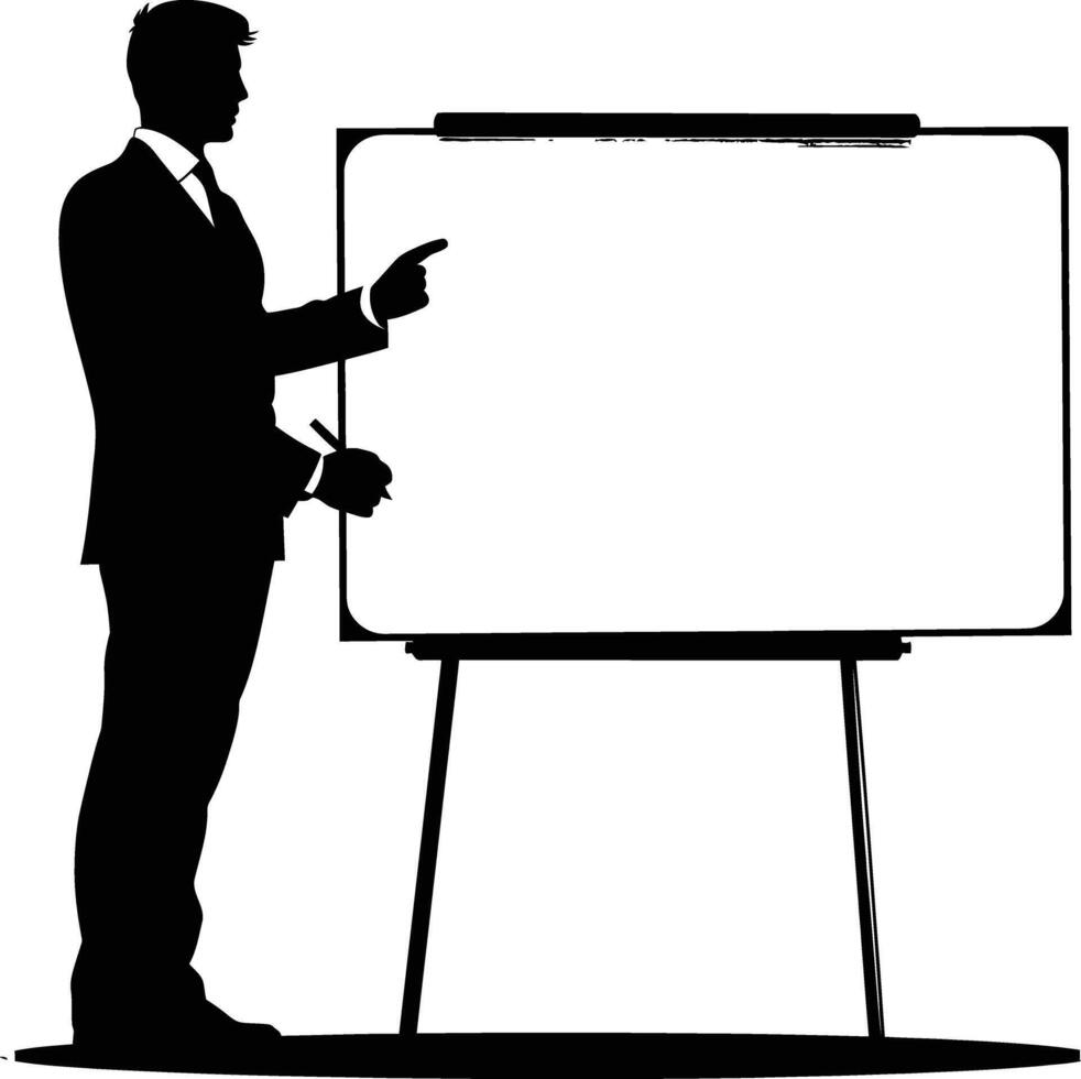 ai gegenereerd silhouet bedrijf Mens maken presentatie Aan whiteboard zwart kleur enkel en alleen vector