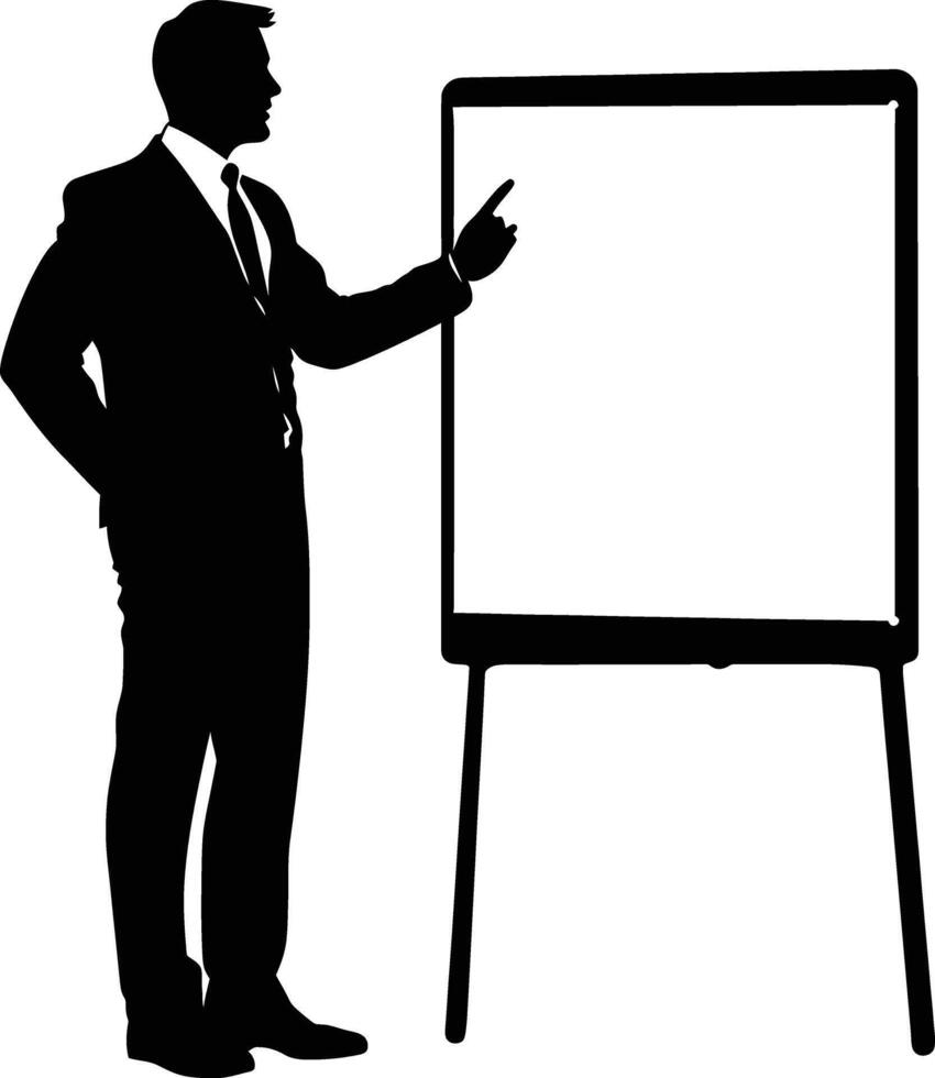 ai gegenereerd silhouet bedrijf Mens maken presentatie Aan whiteboard zwart kleur enkel en alleen vector