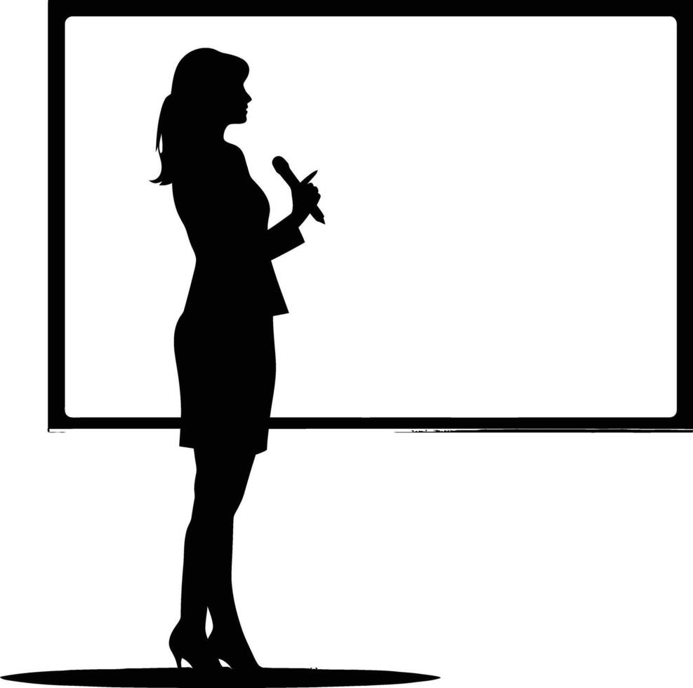 ai gegenereerd silhouet bedrijf vrouw maken presentatie Aan whiteboard zwart kleur enkel en alleen vector