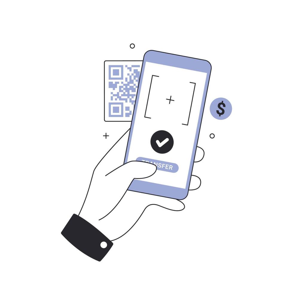 zonder contant geld betaling met smartphone scannen naar betalen streepjescode vector