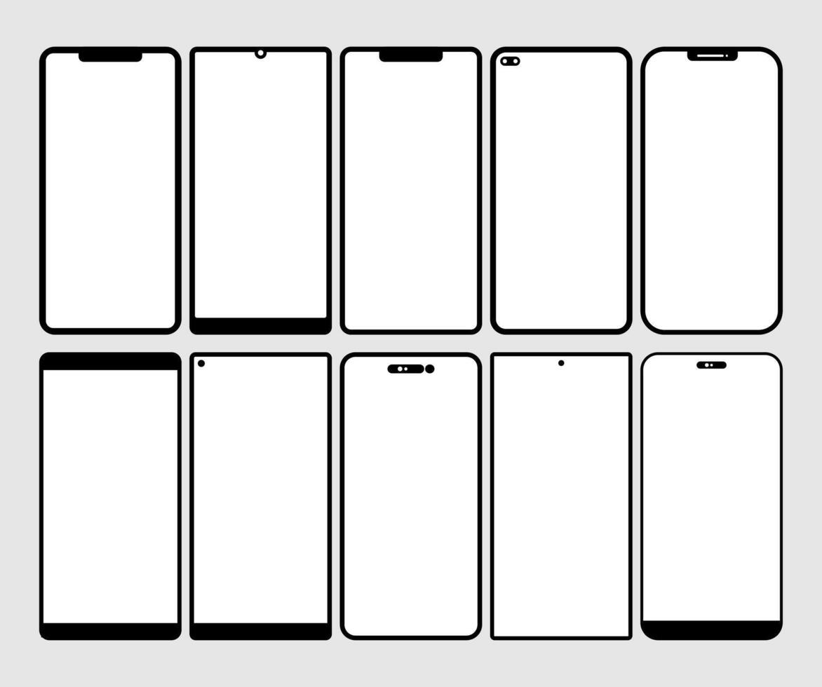 mobiel telefoon mockup vector illustratie. zwart smartphone en gemakkelijk modern ontwerp lijnen, smartphone kader in zwart silhouet