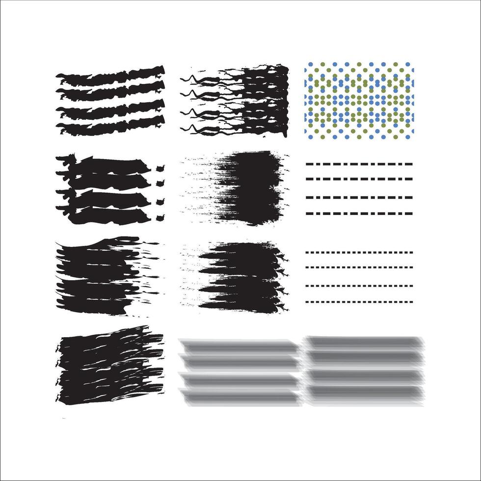 inkt getextureerde borstel. grunge krassen en vuil structuur verf spatten. artistiek borstel slagen, kaders en dozen vector verzameling. zwart stalen, vlekken en vlekken. borstels, abstract sporen,