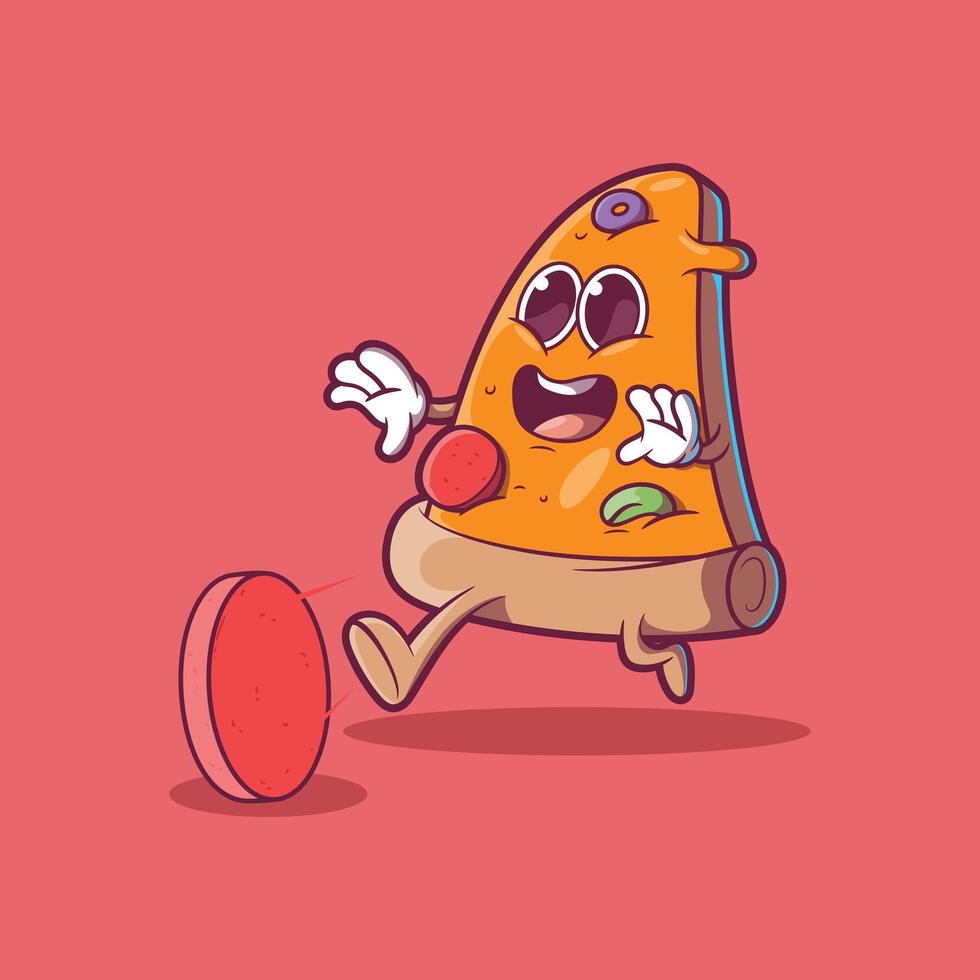 pizza plak rennen vector illustratie. voedsel, sport, mascotte ontwerp concept.