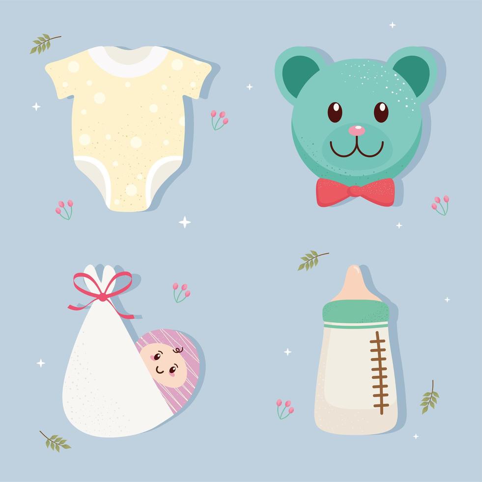 bundel van vier pictogrammen voor het vieren van babyshowers vector