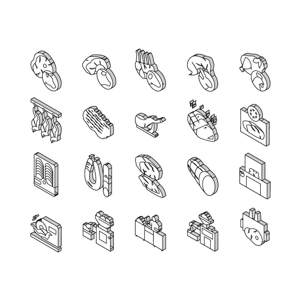 vlees fabriek Product verzameling isometrische pictogrammen reeks vector