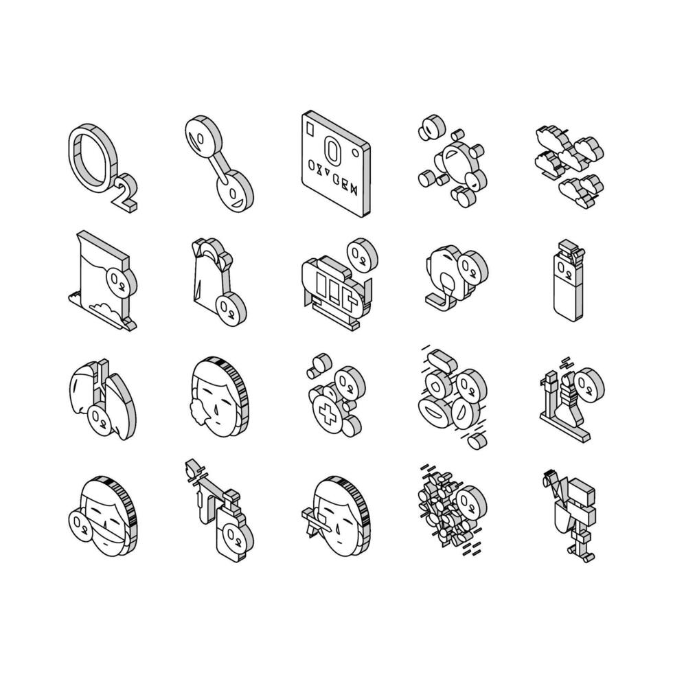 zuurstof o2 chemisch verzameling isometrische pictogrammen reeks vector