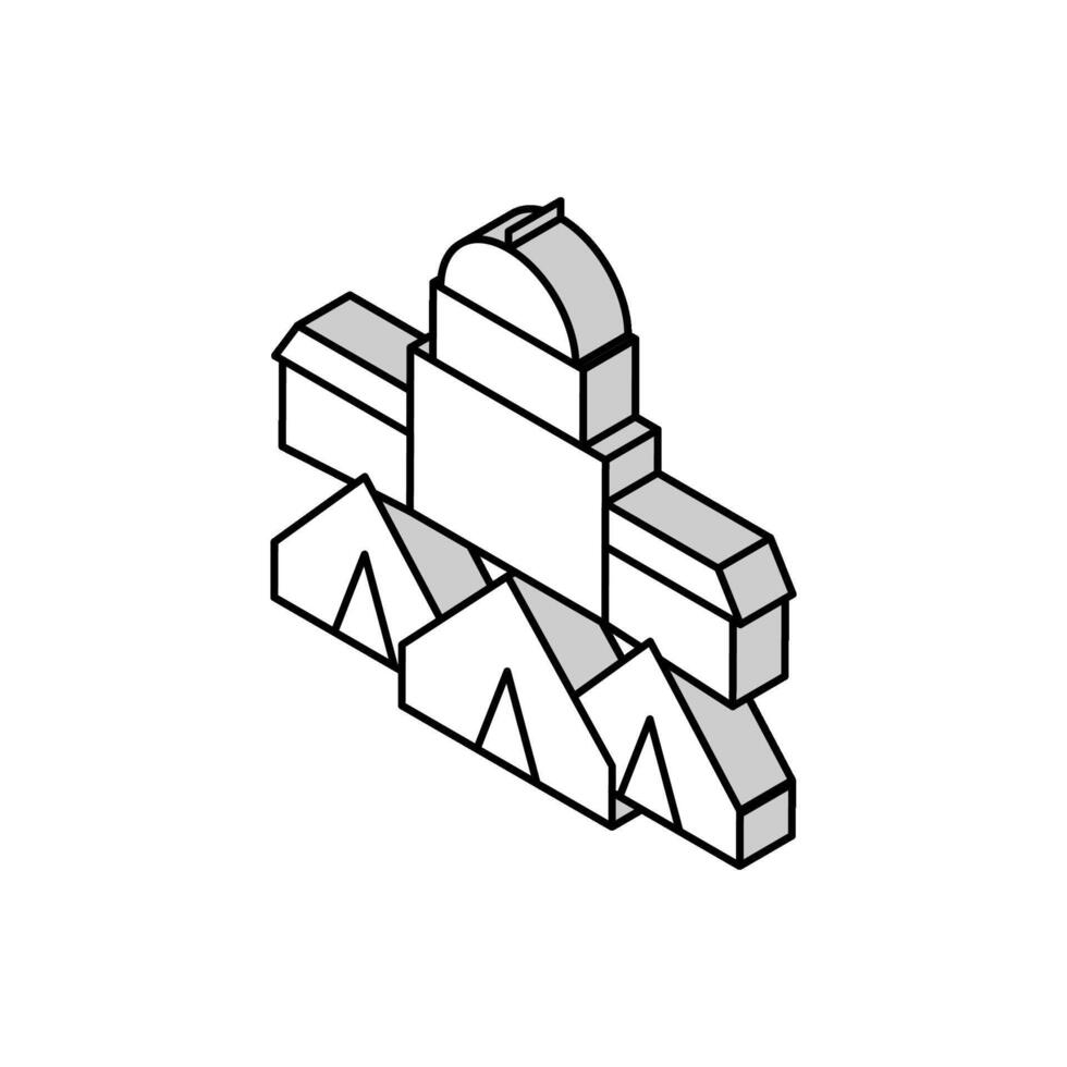 regering gebouw vluchteling camping isometrische icoon vector illustratie