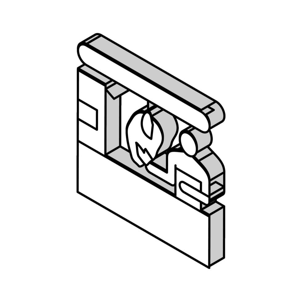 arbeider controle kip karkas in fabriek isometrische icoon vector illustratie