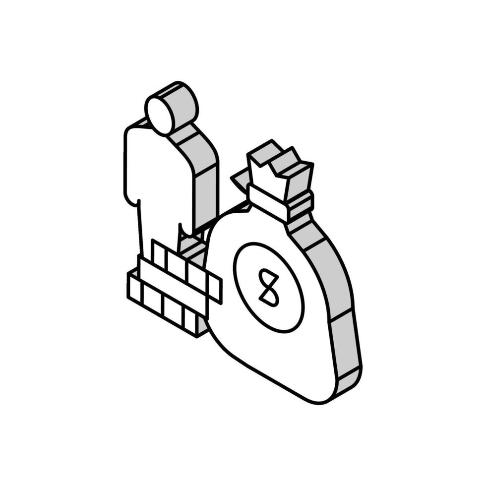 menselijk geld zak en munt hoop isometrische icoon vector illustratie