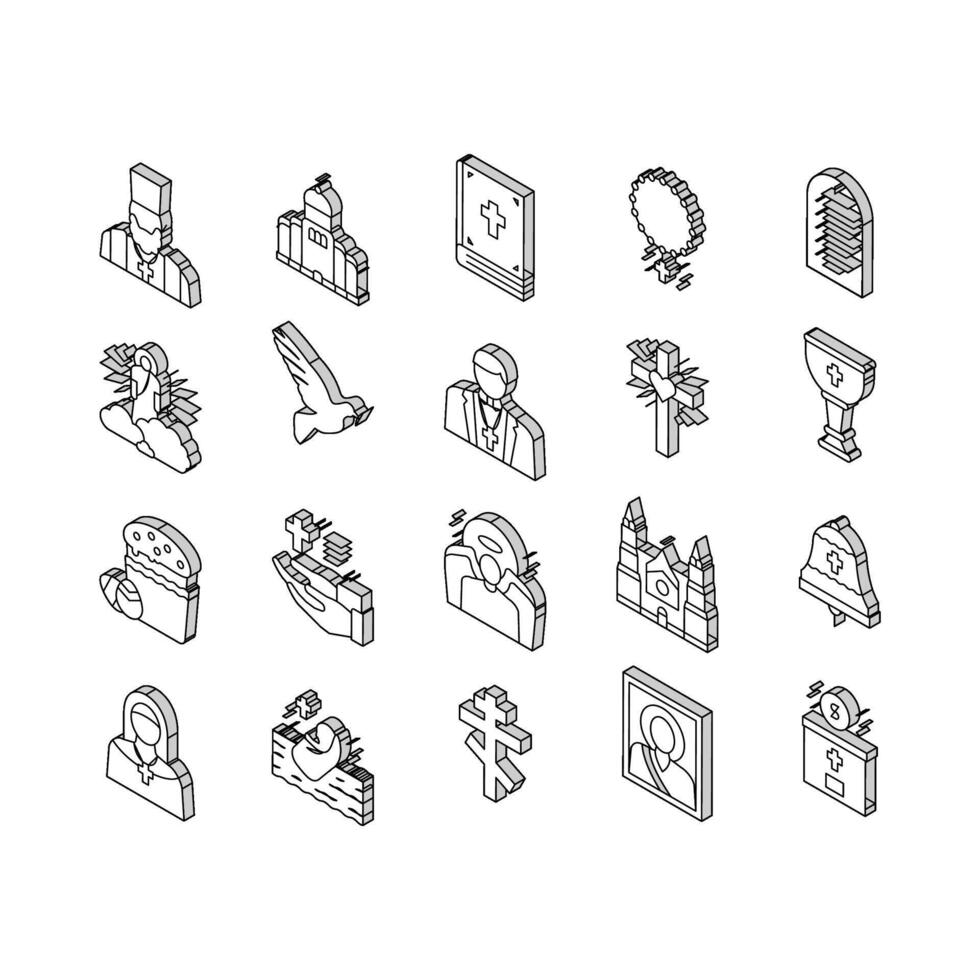 Christendom religie kerk isometrische pictogrammen reeks vector