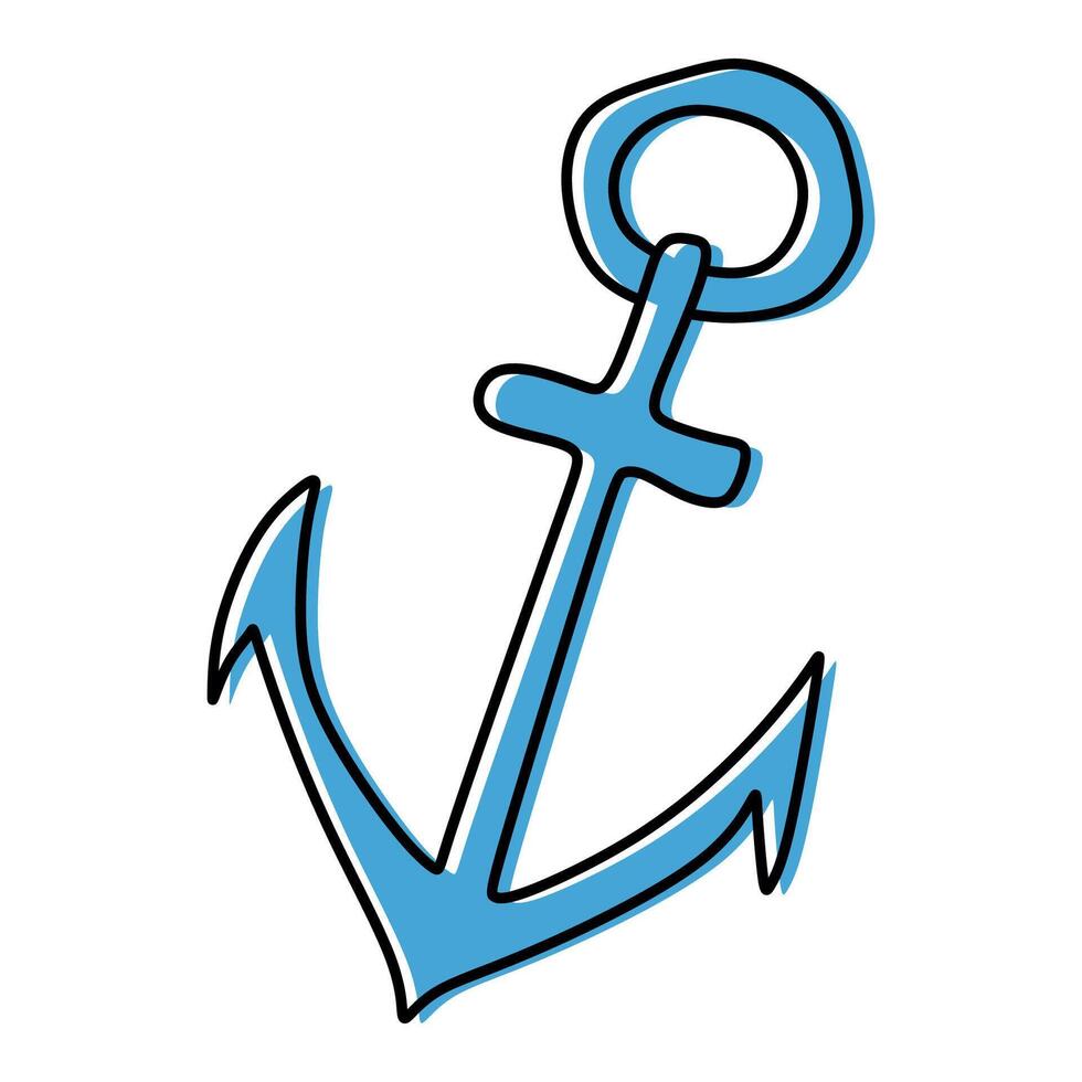 tekening icoon anker met kleur plek. vector illustratie geïsoleerd Aan wit achtergrond. marine en nautische concept, reis reizen in zee en oceaan. ontwerp element voor logo, kaart, afdrukken, sticker.
