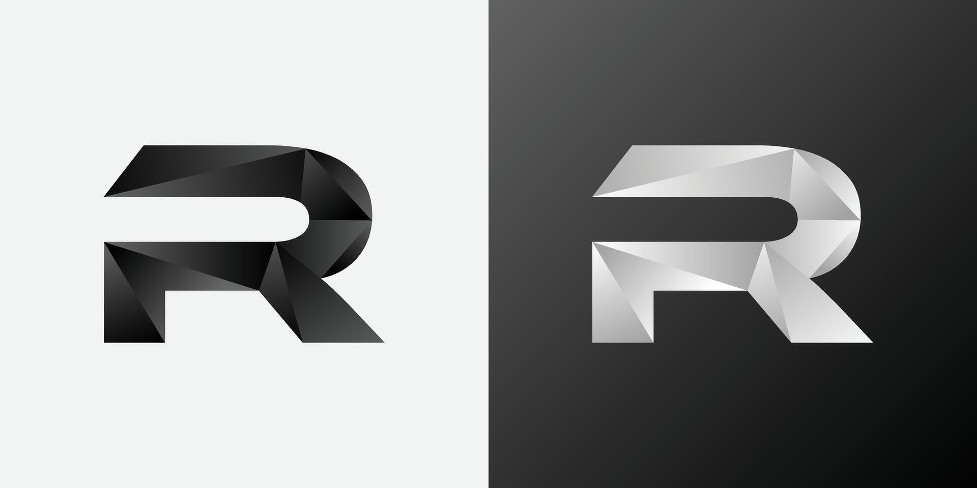 veelhoekige r logo ontwerp met zwart en wit kleur verloop. meetkundig r logo vector