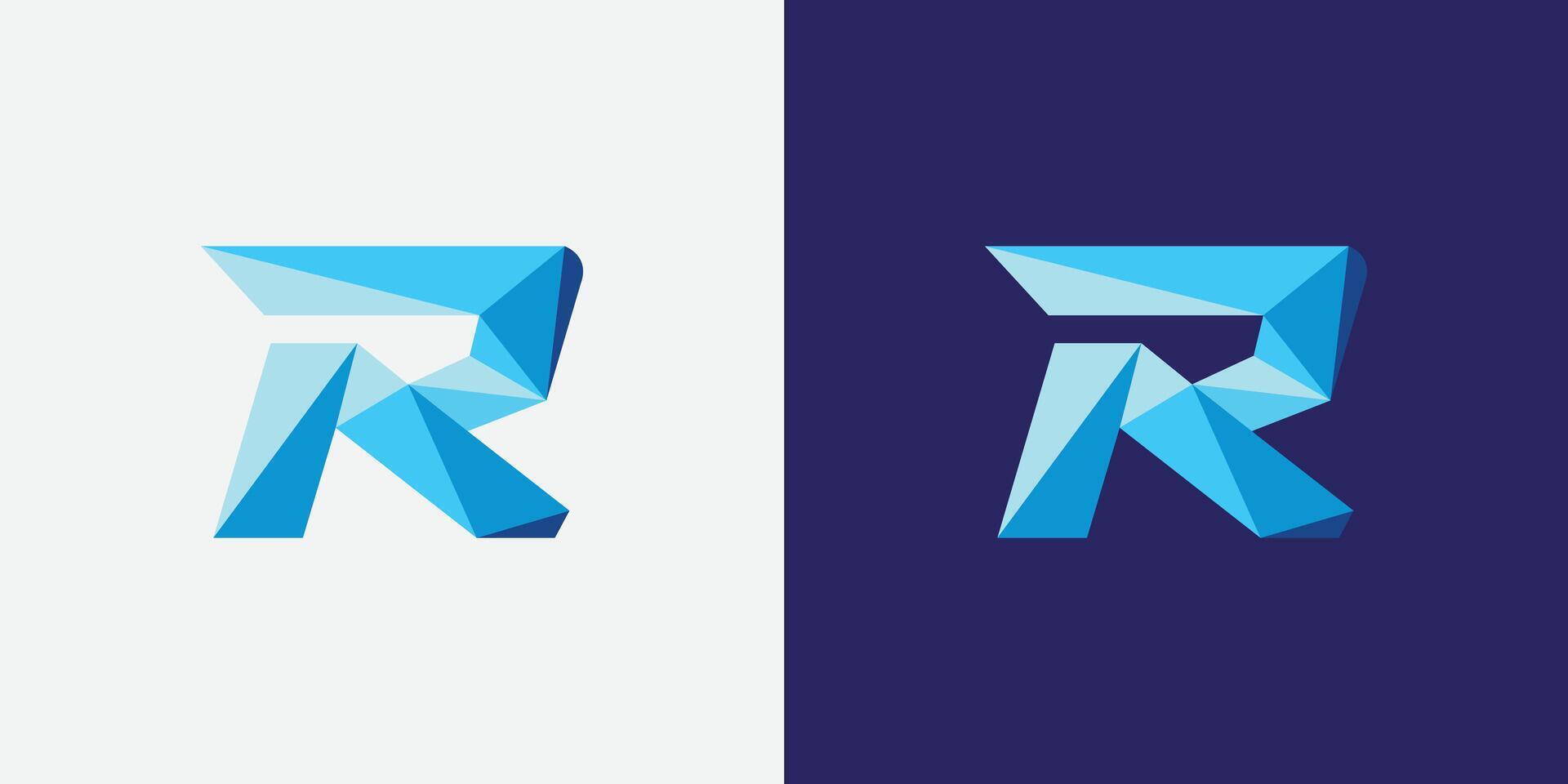 meetkundig r brief logo ontwerp met blauw kleur tinten. veelhoekige r logo vector