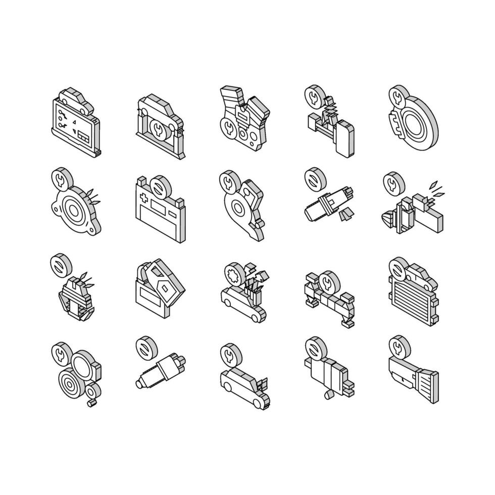 auto onderhoud garage verzameling isometrische pictogrammen reeks vector