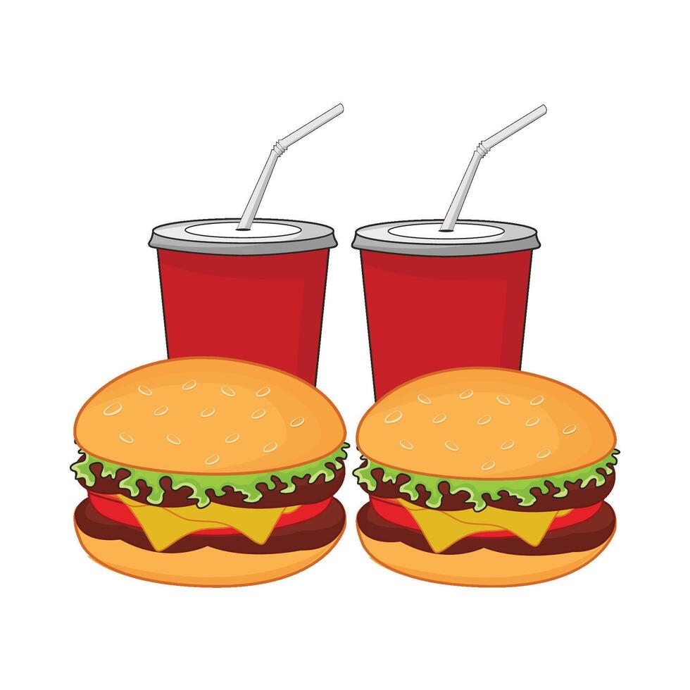 illustratie van hamburger en drinken vector