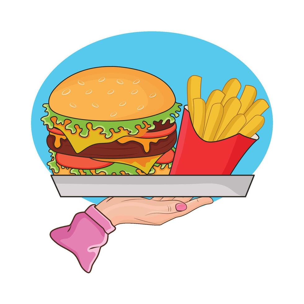 illustratie van hamburger en Patat vector