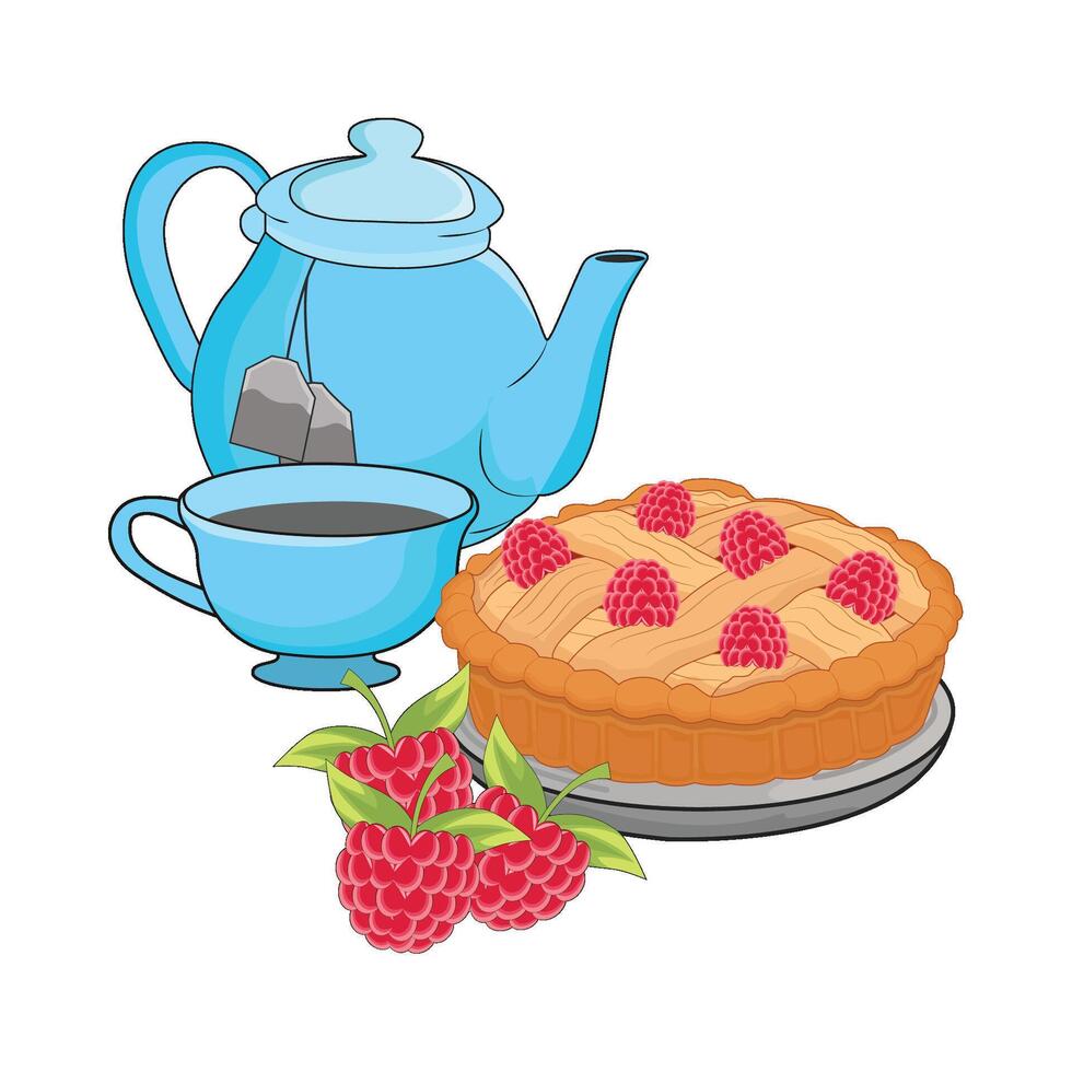 illustratie van taart en theepot vector