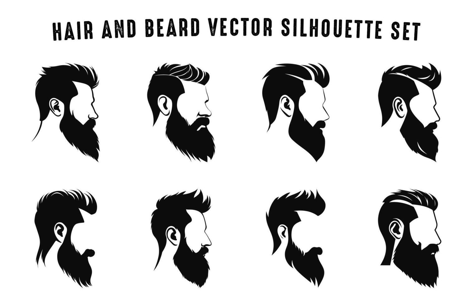 haar- en baard vector zwart silhouet reeks verschillend baard kapsel silhouetten bundel