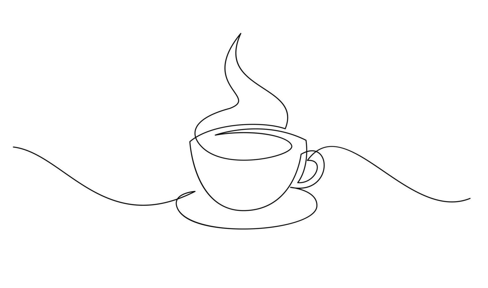 kop doorlopend lijn kunst. koffie of thee kop een lijn tekening. heet drinken met stoom- vector