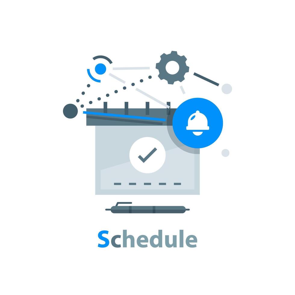 kalender, tijd beheer concept, planning, doeltreffend gebruik van werktijd voor implementatie van de bedrijf plan, vlak ontwerp icoon vector illustratie