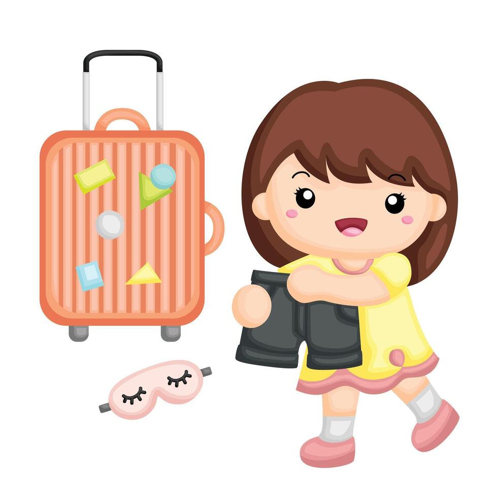 kleurrijk kinderen bereiden inpakken voor vakantie werkzaamheid reis vakantie tekenfilm illustratie vector clip art sticker