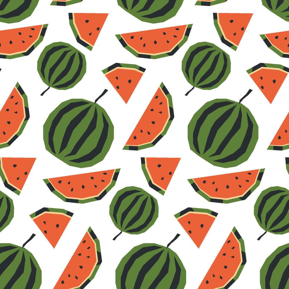 naadloos patroon met rijp watermeloen en plak. stoffen stijl tekening. achtergrond, omhulsel papier. vector